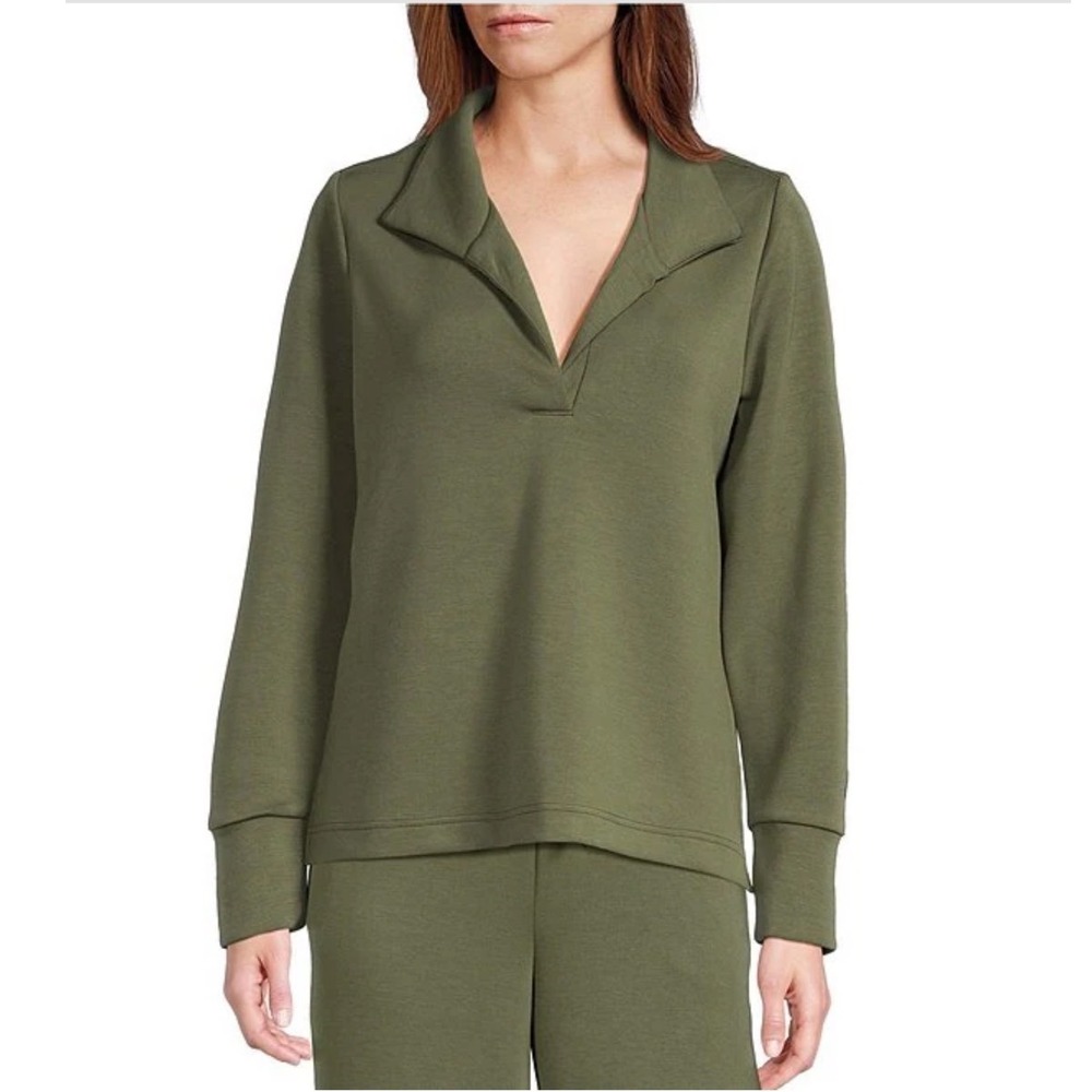 Tommy Bahama Green Palm Voyage Collared Pullover Sweatshirt Womens Medium